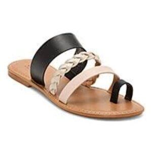a.n.a - Women's Multi Band Flat Sandals with Toe Loop, Black & Cream, Braided